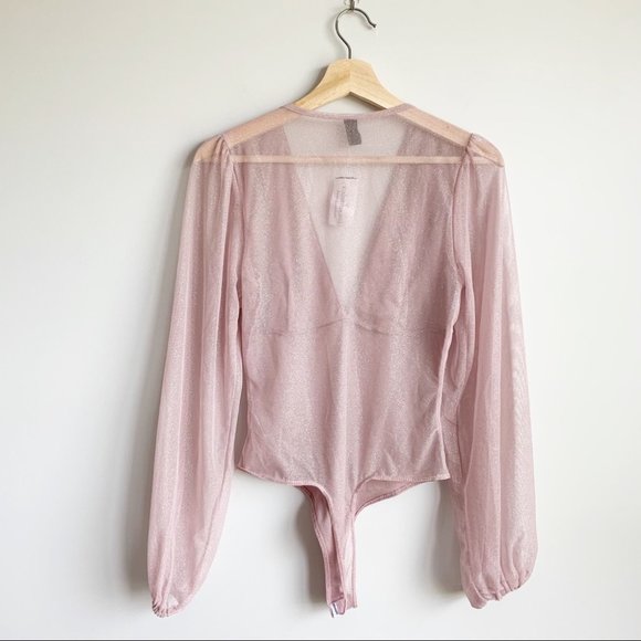 Windsor Pink Sparkle Sequin Bodysuit Puff Sleeve M - Picture 5 of 8